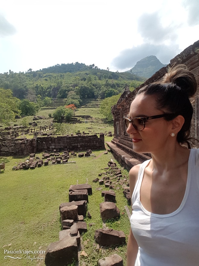 Selfie en las ruinas del templo Wat Phou.